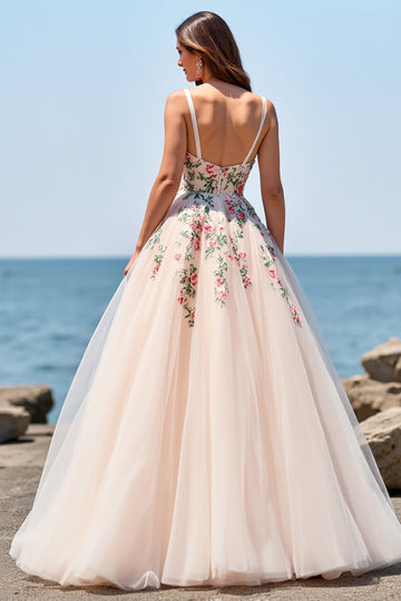 Blush A Line Floral Appliqued Wedding Dress